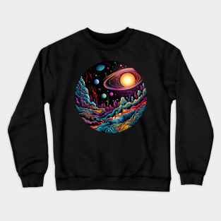 Surrealist space artwork with planets Crewneck Sweatshirt